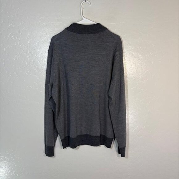 Peter Millar Sweater Mens Large Gray Striped Merino Wool Quarter Zip Pullover - Picture 5 of 7